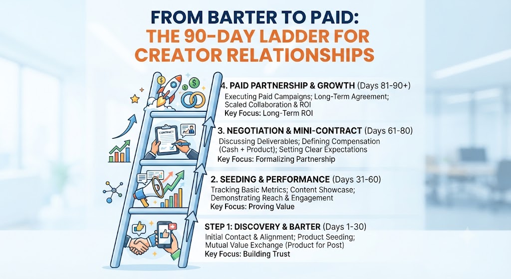 From Barter to Paid: The 90-Day Ladder for Creator Relationships