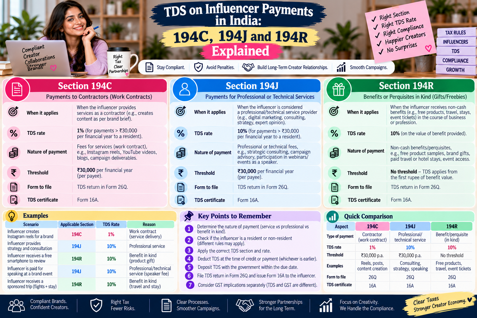 TDS on Influencer Payments in India: 194C, 194J and 194R Explained